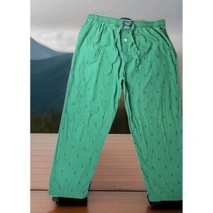 Classic Polo Ralph Lauren Pajama Pants XL 34×29 Green All Over Print Pony